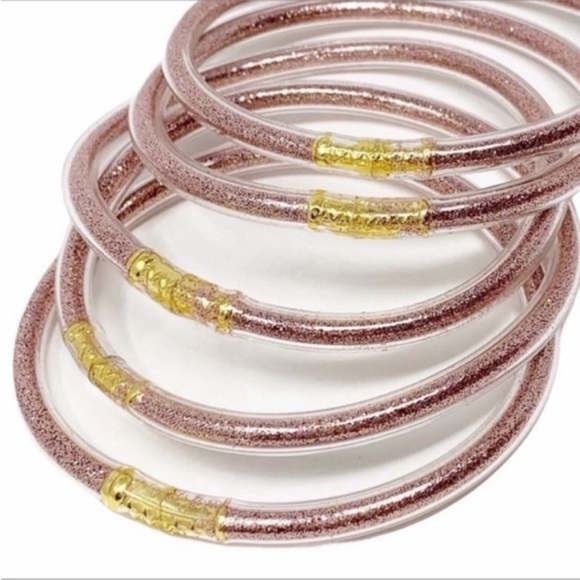 5 ROSE GOLD jelly bangle bracelets set NEW - Picture 2 of 6